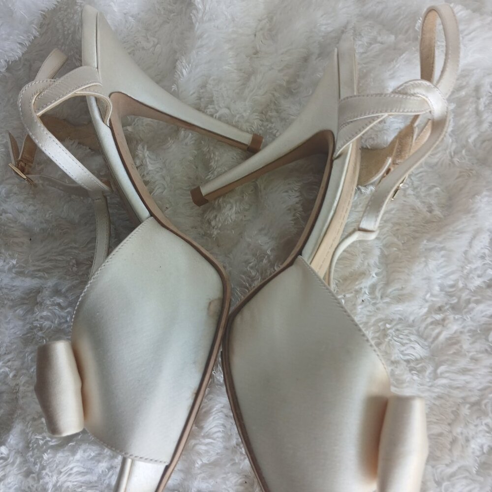 Kate Spade Bridal Bride Ivory Satin Bow Slingback Heels